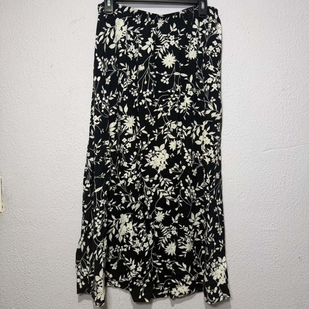 Vintage Blair Boho Floral Maxi Skirt Large Black White Women‎ 90s Grunge Casual